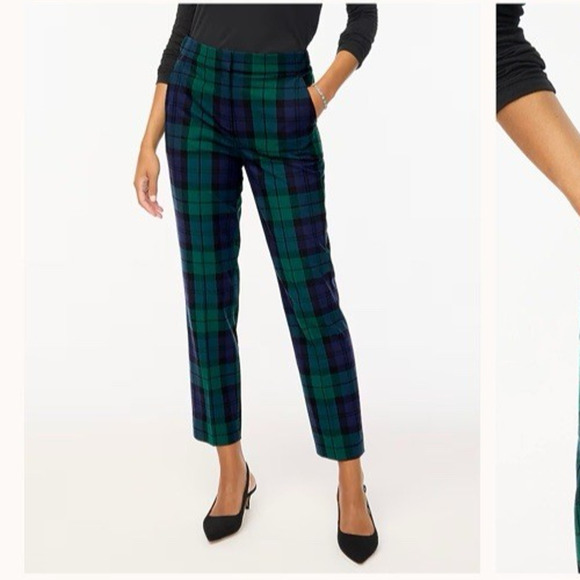 J Crew Womens Sz 4 Black Watch Plaid Holland Pants Pull On Elastic Waist Ankle